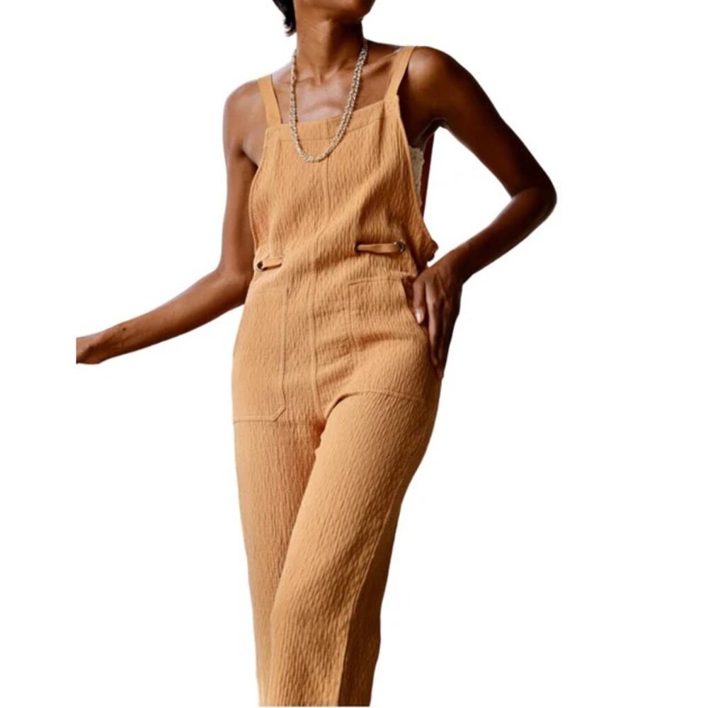 Storia Camel Tan Light and Lux Textured Boho Jumpsuit Large Lagen